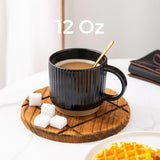 Set of 4 stackable black textured ceramic coffee mugs 12oz arranged in a stack on a white surface - view 2