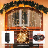 Warm white LED icicle lights with 72 hanging drops strung along a roofline outdoors, Christmas icicle lights 360 LED 18.57ft - view 7