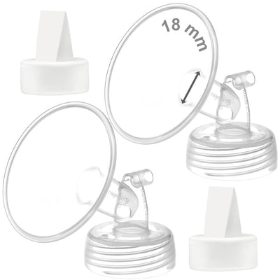Maymom 18mm breast pump flanges and duckbill valves 2-pack compatible with Spectra S1 S2 9 Plus in retail packaging