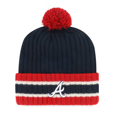 MLB Atlanta Braves crevasse knit pull-on beanie hat in team colors, officially licensed acrylic midweight cap