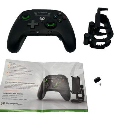 PowerA XP5 X Plus black Bluetooth gaming controller with detachable phone clip and Xbox-style layout