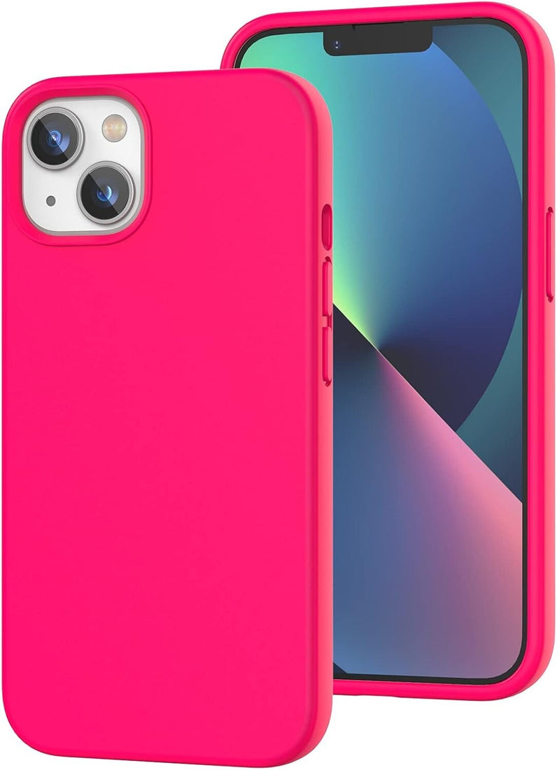K Tomoto hot pink liquid silicone shockproof case for iPhone 13 with raised bezels and microfiber lining interior