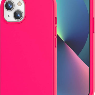 K Tomoto hot pink liquid silicone shockproof case for iPhone 13 with raised bezels and microfiber lining interior