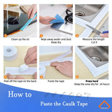 Clear self-adhesive PVC caulk strip tape 1.5 inch wide applied along bathtub and countertop seam edge - view 5