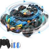 6-wheel double-sided RC stunt drift car with LED lights and mist spray effect, multi-color, shown with remote control - view 5