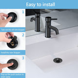 Matte black pop-up bathroom sink drain stopper and strainer basket, round, stainless steel and brass construction - view 6