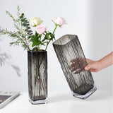 Tall grey square glass vase with crystal-look glossy finish, 9.8 inches tall, thick stable base, modern minimalist design - view 2