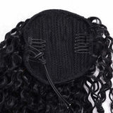 viviaBella 10 inch afro kinky curly drawstring ponytail hair extension in natural black with two claw clips - view 4