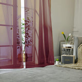 Pair of burgundy sheer voile rod pocket curtain panels 40x108 inches hanging on a window, LeCloud - view 2