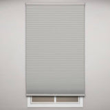 Gray Cloud cordless blackout single-cell cellular window shade 25.5 by 54 inches with white exterior backing mounted on window - view 4