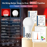 Two Neporal A19 red LED light bulbs with E26 base emitting warm red-orange glow, 625nm blue light blocking sleep bulbs - view 7