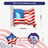 Eight multicolor patriotic foil star-shaped balloons with USA stars and stripes design, ribbon and inflation straw included - view 3