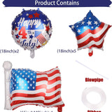Eight multicolor patriotic foil star-shaped balloons with USA stars and stripes design, ribbon and inflation straw included - view 2