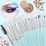 DUAIU 16-piece blue wooden handle makeup brush set with synthetic bristles displayed beside a blue fabric travel bag - view 7
