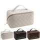 BIVIZKU Checkered Makeup Bag – 180° Flat-Open Large Cosmetic Organizer