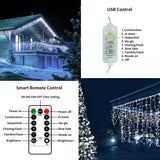 Goupfafa 720 LED cool white icicle Christmas lights with 144 hanging drops strung along a roofline outdoors at night - view 6