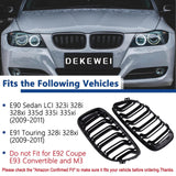 Pair of gloss black double-slat kidney grilles for 2009-2011 BMW E90 E91, ABS plastic aftermarket replacement set - view 4