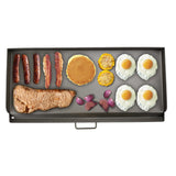 Black metal flat top griddle 14x32 inches with raised sides and grease drain groove for Camp Chef two-burner stove - view 7