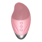 Pink Farsaw silicone facial cleansing brush with heated eye massager attachment, USB rechargeable, waterproof design