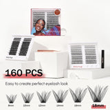 Mayhug 160-piece D curl individual lash clusters in 8 to 18mm lengths displayed in packaging tray, black DIY eyelash extensions - view 3
