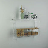 Two clear acrylic floating wall-mounted shelves 15 inches displayed in a bathroom holding small decor items - view 4