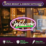 Motyeowe 16.9 inch LED neon-style welcome sign glowing white with adjustable brightness for bar or shop entrance - view 5