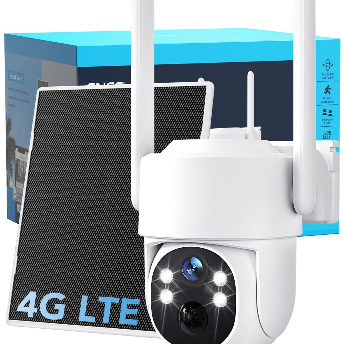 GNCC GW41-1U white dome 4G LTE solar-powered outdoor security camera with pan-tilt mount, 2K HD no WiFi