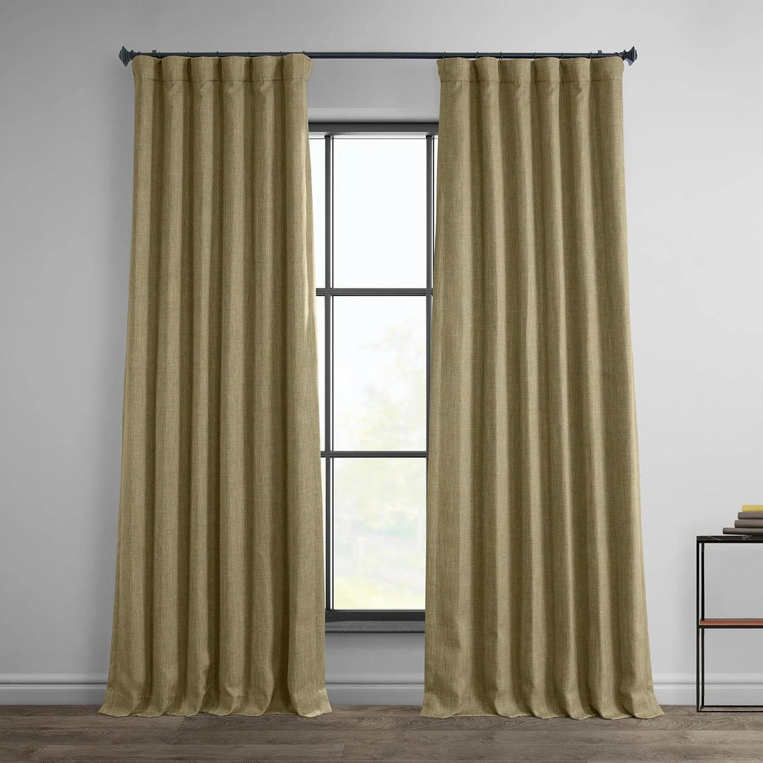 HPD Half Price Drapes 50x84 inch Nomad Tan faux linen room darkening curtain panel with rod pocket heading
