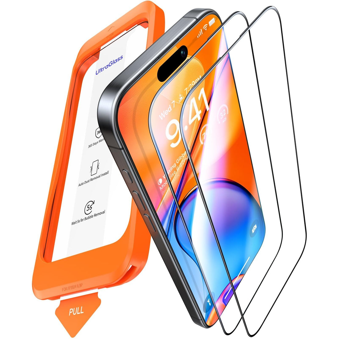 UltraGlass 9H+ tempered glass screen protector 2-pack for iPhone 17 Pro Max with auto-align tray, open-box condition