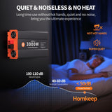 Homkeep 3000W pure sine wave power inverter in red aluminum housing with dual fans, AC outlets, USB and USB-C ports - view 4