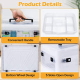 Clear extra large 20-quart medicine storage box with wheels, open side doors, and two removable organizer trays visible inside - view 6