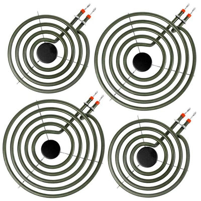 Four S-Union MP22YA electric coil burner elements, two 6-inch and two 8-inch, for Whirlpool electric ranges