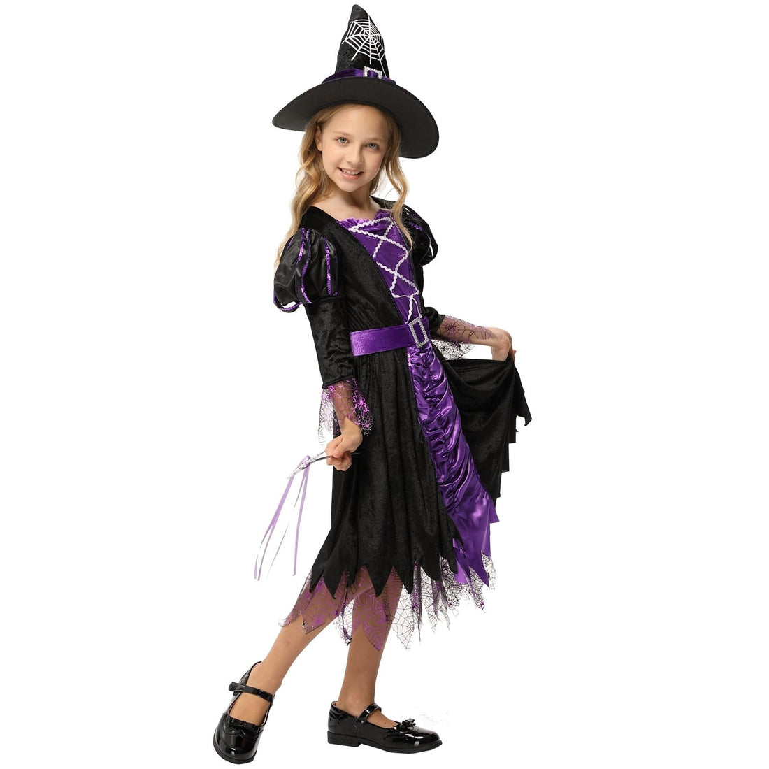 LIZHOUMIL girls classic witch Halloween costume dress in multicolor polyester fabric for kids size medium