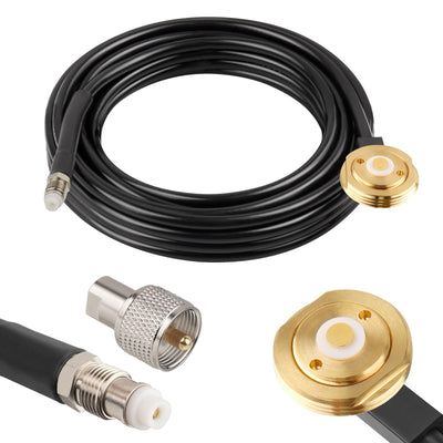 MOOKEERF 10-foot black RG58 coaxial antenna cable with NMO connector and removable PL259 UHF male adapter