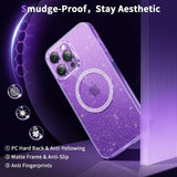 Anynve clear glitter purple MagSafe iPhone 14 Pro Max case with sparkle bling finish and raised camera lip - view 5