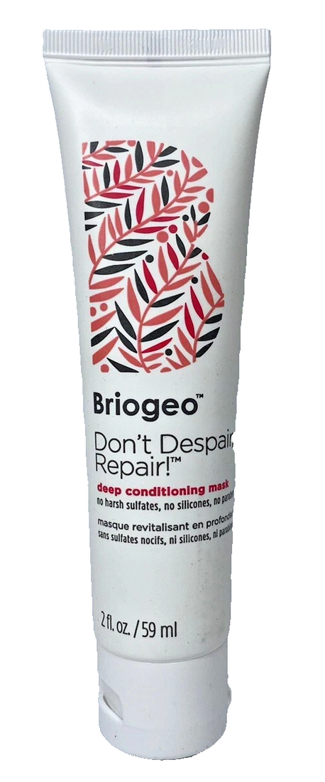 Briogeo Don't Despair Repair deep conditioning hair mask 2oz white jar with pink label on white background