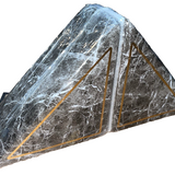 Set of 2 triangle marble bookends in dark gray and white stone pattern with gold accent corners, 5x5x7.25 inches - view 5