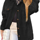 Simplee Women's Black Corduroy Shacket Jacket – Relaxed Fit, Size Large