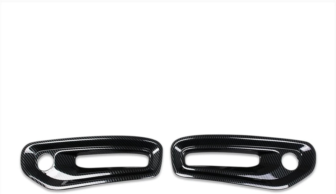 Two gloss carbon fiber ABS fog light cover trims for 2023-2025 Ram 1500, left and right side set in black