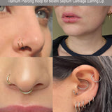 Two silver titanium hinged clicker nose ring hoops 16G 10mm for septum cartilage and helix piercings on white background - view 4