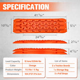 Pair of orange YATOINTO 4x4 off-road recovery traction boards with storage bag and nylon straps on white background - view 2