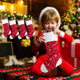 Set of four 18-inch red sequin Christmas stockings arranged together, bulk 4-pack by Aivanart for holiday mantel decor - view 7
