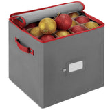 ZOBER gray non-woven fabric Christmas ornament storage box with 64 compartments and dual zipper closure