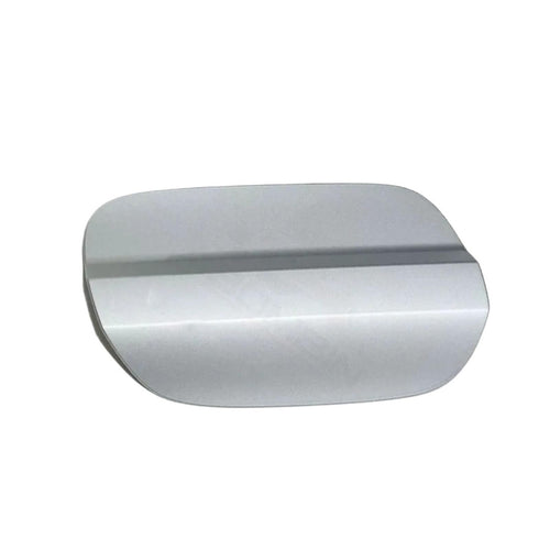 Brushed silver self-adhesive fuel filler cap cover trim for VW Polo 2019-2023 shown on driver-side fuel door