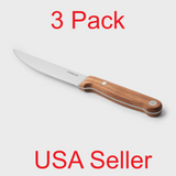 Tumbler 5.5 inch utility knife with straight German steel blade and brown walnut wood handle on white background