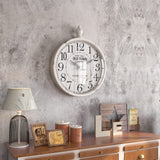 Round 11.8-inch antique white metal farmhouse wall clock with silent quartz movement and vintage dial face - view 2