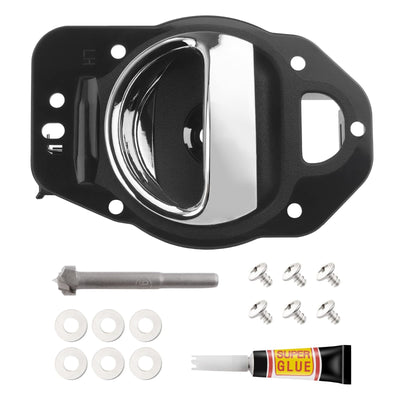 BOXI black textured metal inner door handle for 2006-2011 Chevrolet HHR driver left side with mounting hardware