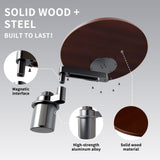 AXVLU 360-degree rotating car tray desk with walnut birch wood top mounted in vehicle cup holder, laptop and cup resting on surface - view 5