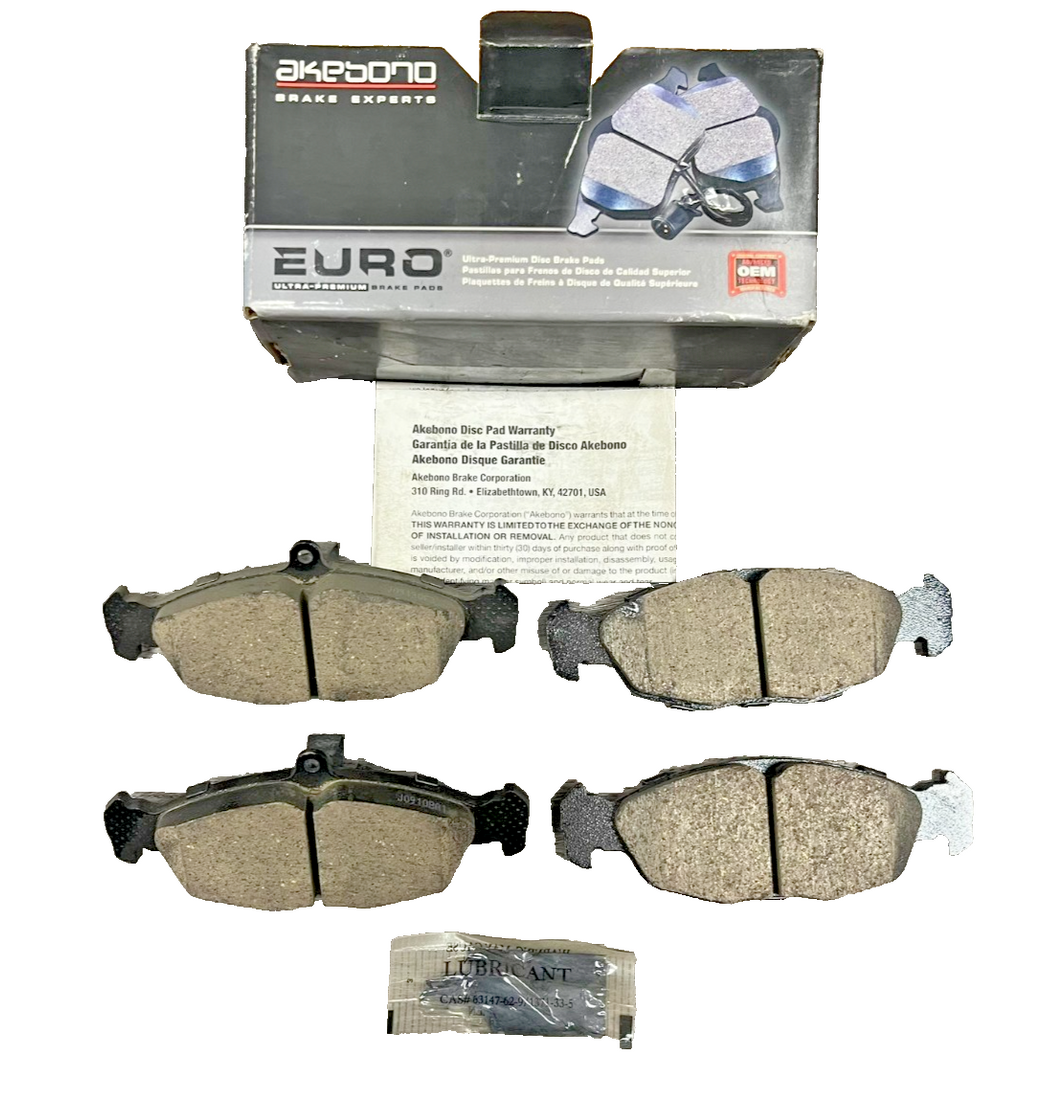Akebono EUR688A Euro ceramic front brake pad set in original packaging for Jaguar XK8 XKR XJ8 XJR