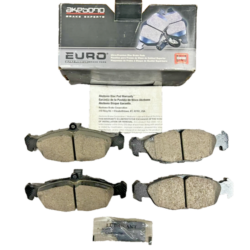 Akebono EUR688A Euro ceramic front brake pad set in original packaging for Jaguar XK8 XKR XJ8 XJR
